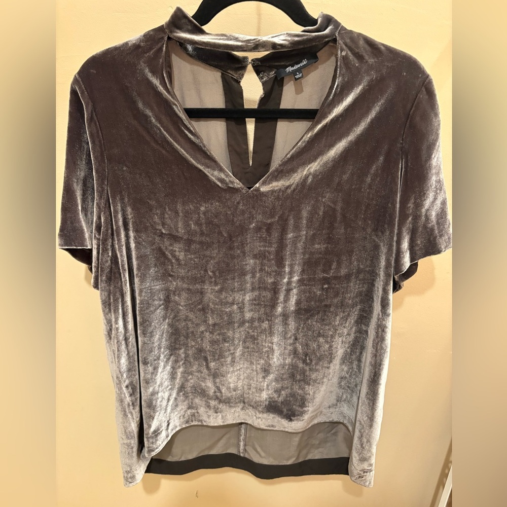 Madewell Crushed Velvet Choker Top Tunic In Ash Gray Size Large - Picture 3 of 11